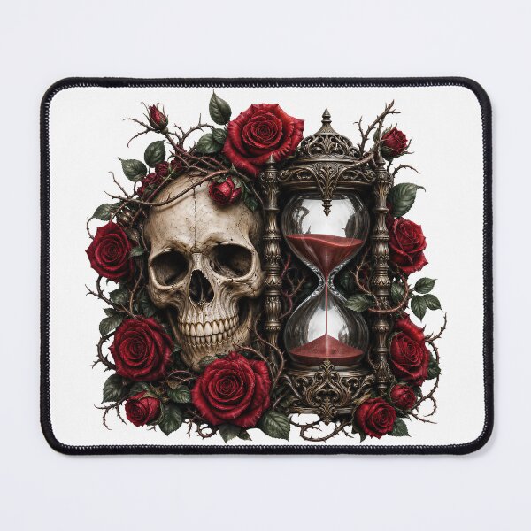 Item preview, Gothic Skull and Hourglass with Red Roses designed and sold by FrozenPolarBear.