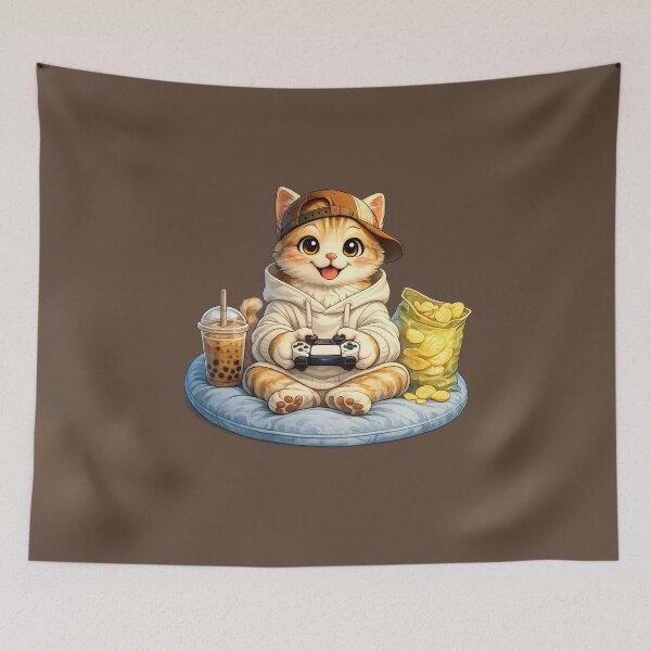 Item preview, Cute Gamer Cat with Bubble Coffee – Premium  PNG designed and sold by annenambiro.