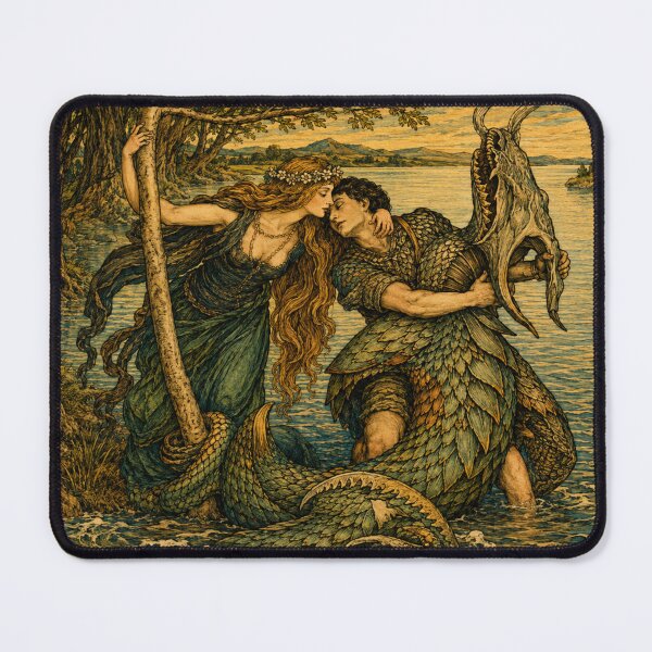 Item preview, Dragon Slayer - Medieval Fantasy Mermaid Kiss Art Print for Mythology Lovers designed and sold by RickE.