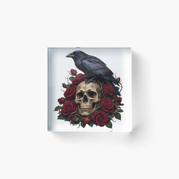 Item preview, Gothic Raven on Skull with Red Roses designed and sold by FrozenPolarBear.