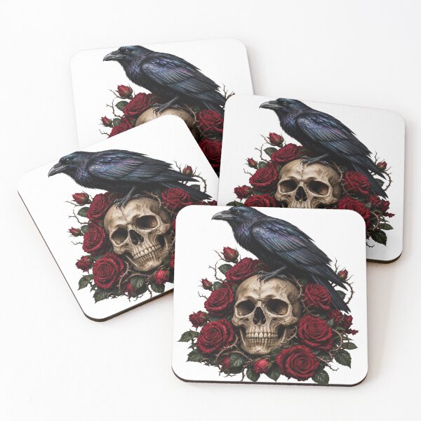 Item preview, Gothic Raven on Skull with Red Roses designed and sold by FrozenPolarBear.
