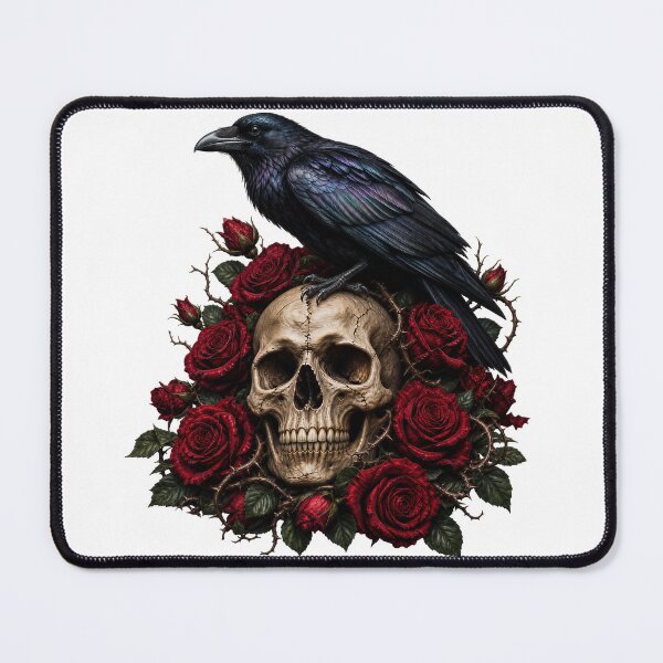 Item preview, Gothic Raven on Skull with Red Roses designed and sold by FrozenPolarBear.
