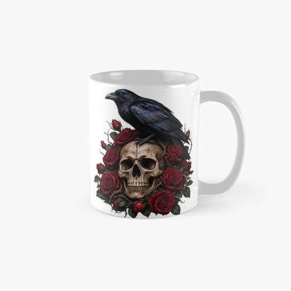 Item preview, Gothic Raven on Skull with Red Roses designed and sold by FrozenPolarBear.