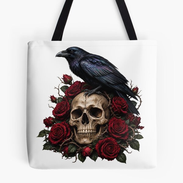 Item preview, Gothic Raven on Skull with Red Roses designed and sold by FrozenPolarBear.
