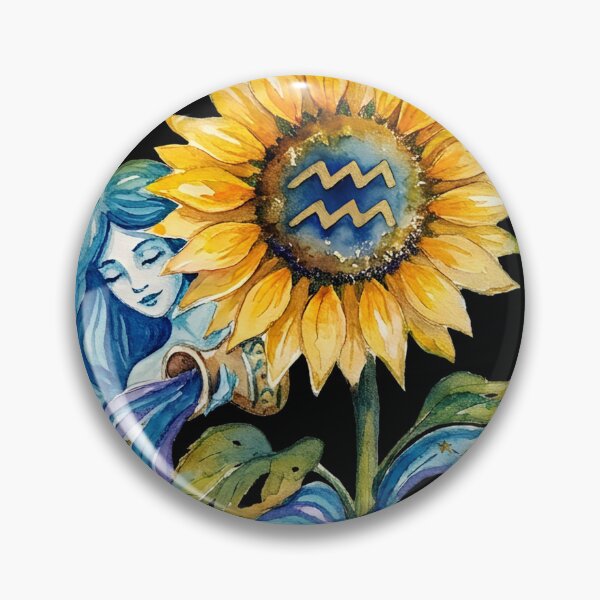 Item preview, Aquarius Zodiac Goddess Watercolor Sunflower Art designed and sold by SilentFlower.