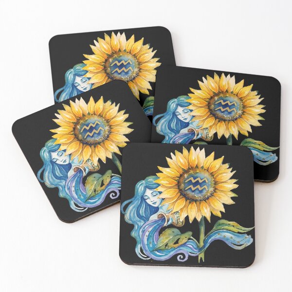 Item preview, Aquarius Zodiac Goddess Watercolor Sunflower Art designed and sold by SilentFlower.