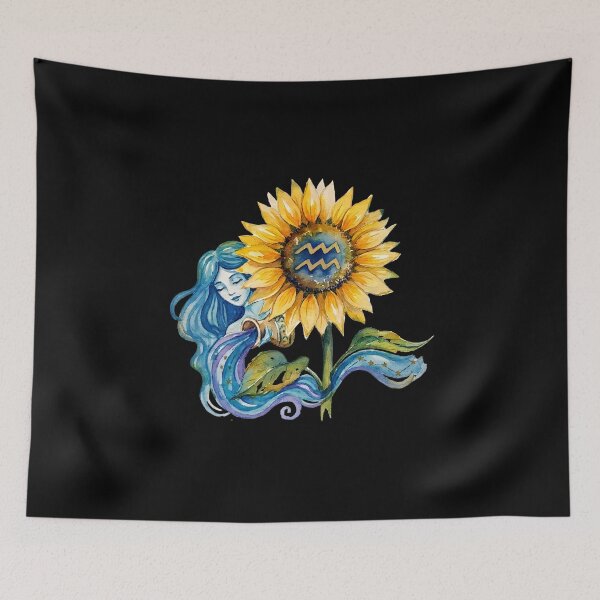 Item preview, Aquarius Zodiac Goddess Watercolor Sunflower Art designed and sold by SilentFlower.