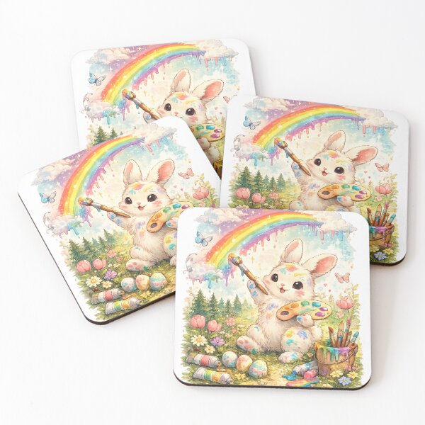 Item preview, Spring Bunny Painting Rainbows designed and sold by Funky Fable studio.