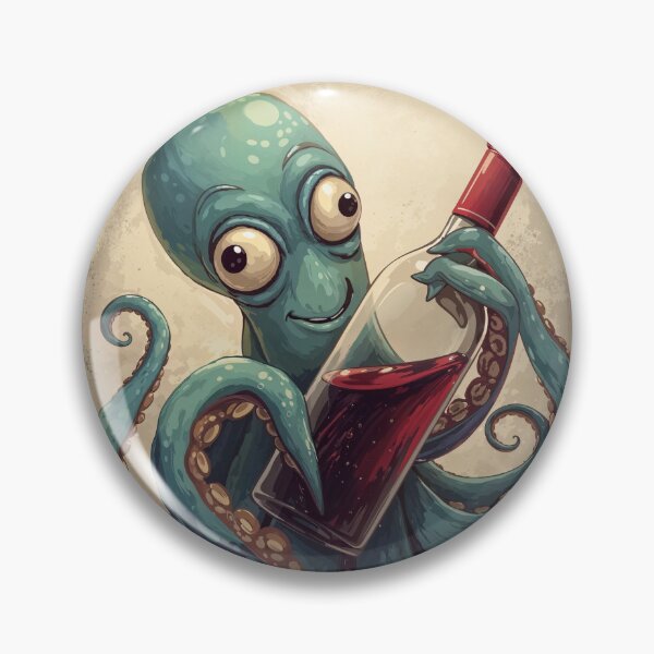 Item preview, Funny Octopus Drinking Red Wine, Humor Art designed and sold by ArcaneVisionArt.