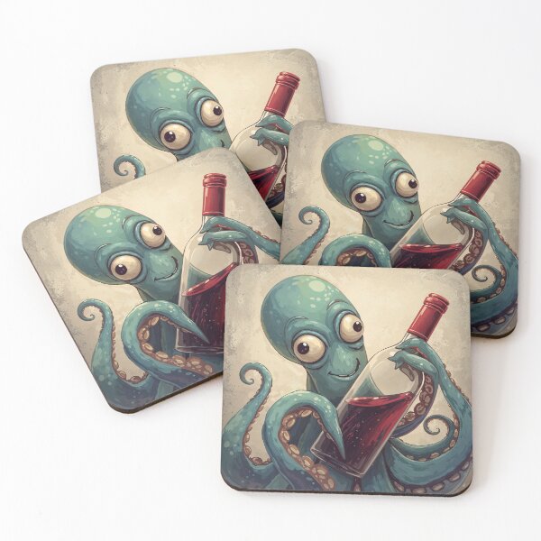 Item preview, Funny Octopus Drinking Red Wine, Humor Art designed and sold by ArcaneVisionArt.