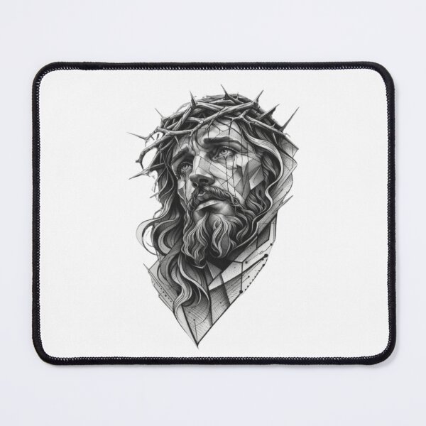 Item preview, Sacred Thorn Geometric Jesus Portrait - Faithful Neo Traditional Tattoo Sketch designed and sold by haitrieuic96.