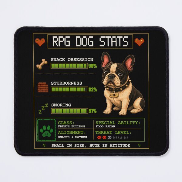Item preview, Funny French Bulldog RPG Stats Retro Gamer Dog designed and sold by PixelBlob.