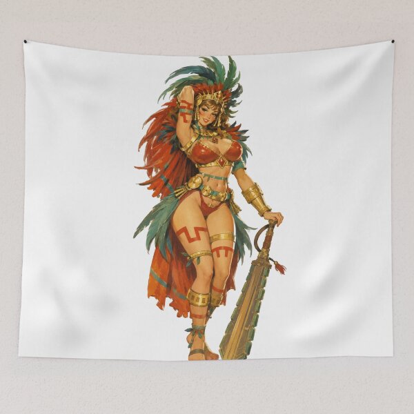 Item preview, Aztec Warrior Pin Up Girl | Original Fantasy Retro Vintage Illustration designed and sold by Cosplayvintage.
