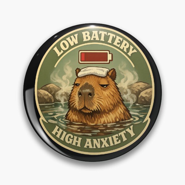 Item preview, Low Battery High Anxiety Funny Capybara Retro Badge designed and sold by Salwastore.