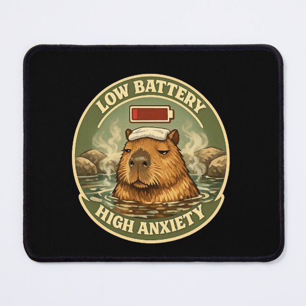 Item preview, Low Battery High Anxiety Funny Capybara Retro Badge designed and sold by Salwastore.