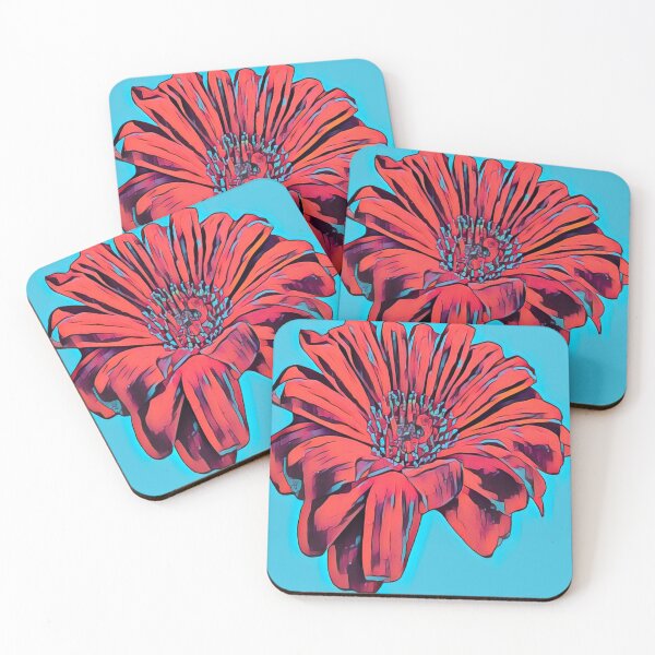 Item preview, Moody Electric Red and Blue Gerbera Daisy Flower Digital Painting designed and sold by BalkanBloom.