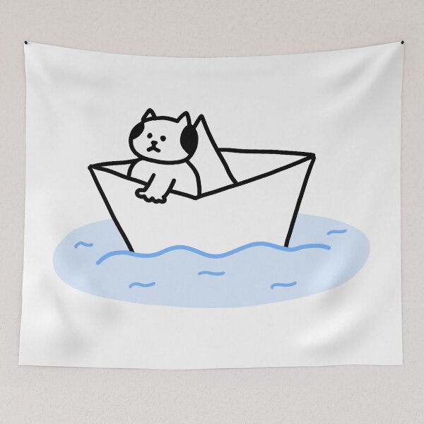 Aperçu de l'œuvre un chat dans le bateau en papier créée et vendue par superbaechoo.