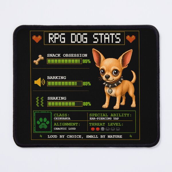 Item preview, Funny Chihuahua RPG Stats Pixel Art Gamer Dog Gift designed and sold by PixelBlob.