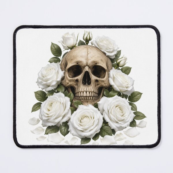 Item preview, Ethereal Gothic Skull with White Roses designed and sold by FrozenPolarBear.