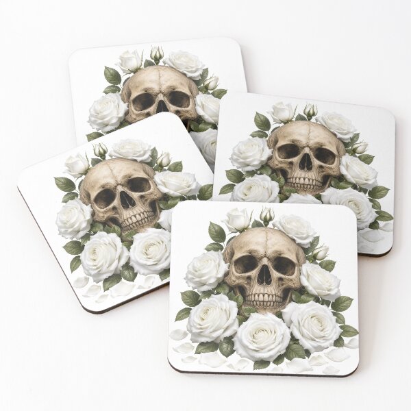 Item preview, Ethereal Gothic Skull with White Roses designed and sold by FrozenPolarBear.