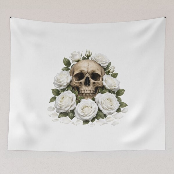 Item preview, Ethereal Gothic Skull with White Roses designed and sold by FrozenPolarBear.