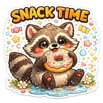 Artwork thumbnail, Snack Time Raccoon Sticker by DadStickerStore