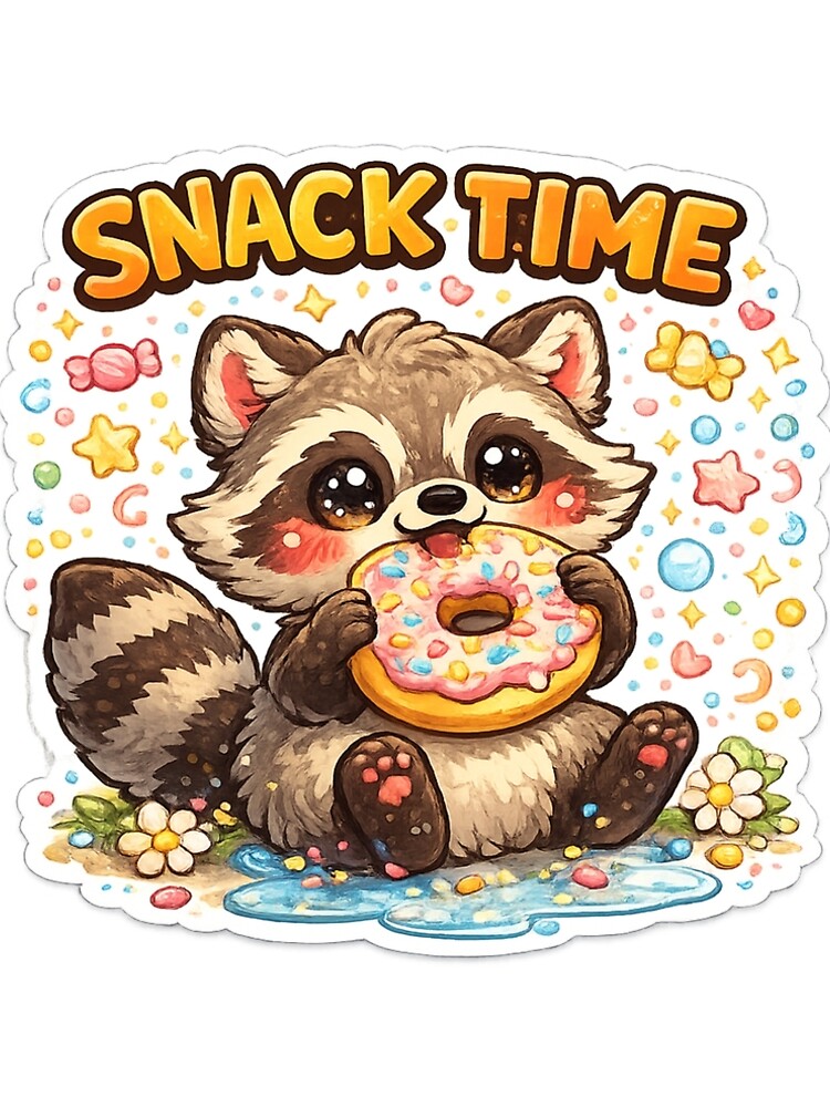 Thumbnail 5 of 5, A-Line Dress, Snack Time Raccoon Sticker designed and sold by DadStickerStore.