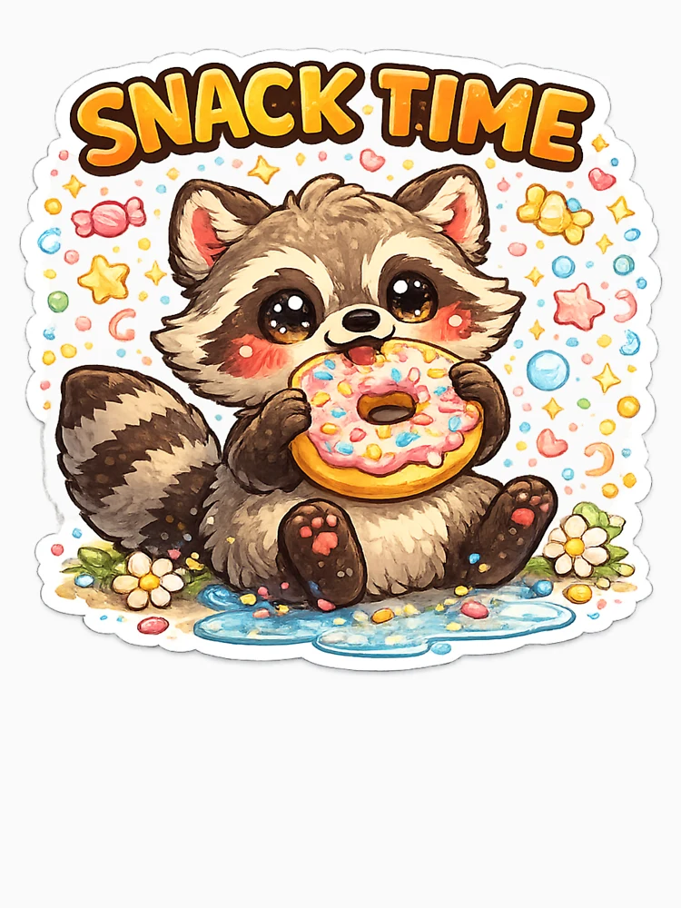Thumbnail 4 of 4, V-Neck T-Shirt, Snack Time Raccoon Sticker designed and sold by DadStickerStore.