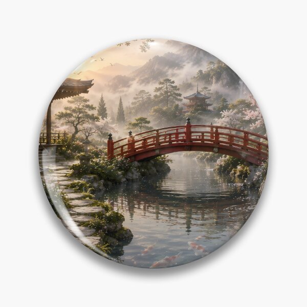 Item preview, Serenity Bridge | Japanese Garden at Sunrise designed and sold by Genesis-Ink.