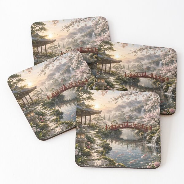 Item preview, Serenity Bridge | Japanese Garden at Sunrise designed and sold by Genesis-Ink.
