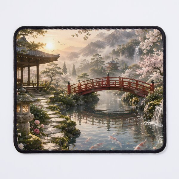 Item preview, Serenity Bridge | Japanese Garden at Sunrise designed and sold by Genesis-Ink.