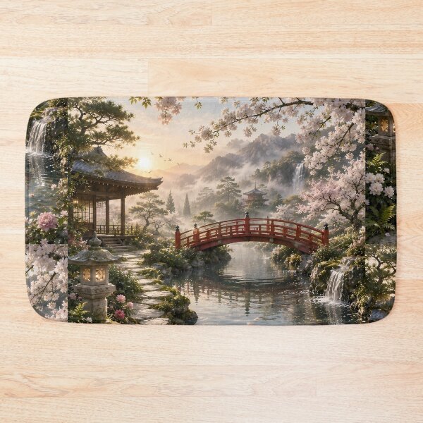 Item preview, Serenity Bridge | Japanese Garden at Sunrise designed and sold by Genesis-Ink.
