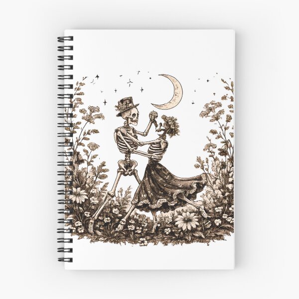 Item preview, Skeleton Couple Dancing Botanical Linocut Art designed and sold by VGAfanatic.