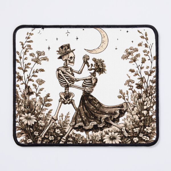 Item preview, Skeleton Couple Dancing Botanical Linocut Art designed and sold by VGAfanatic.