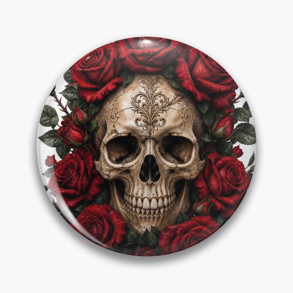 Item preview, Ornate Floral Skull with Dark Red Roses designed and sold by FrozenPolarBear.