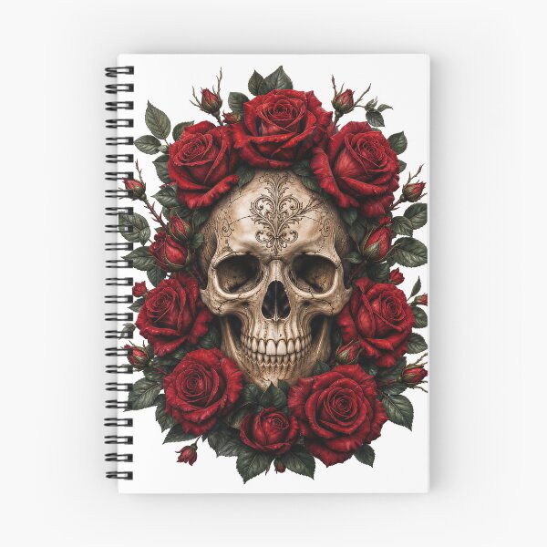 Item preview, Ornate Floral Skull with Dark Red Roses designed and sold by FrozenPolarBear.