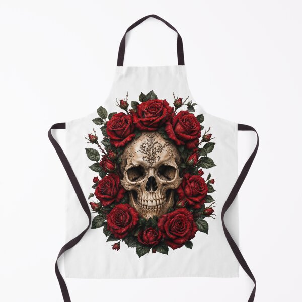 Item preview, Ornate Floral Skull with Dark Red Roses designed and sold by FrozenPolarBear.