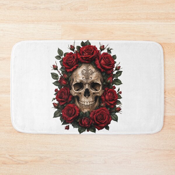 Item preview, Ornate Floral Skull with Dark Red Roses designed and sold by FrozenPolarBear.