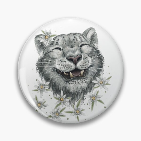 Item preview, A funny, cheerful, happy snow leopard amidst flowers; animal conservation, wildlife, edelweiss flowers, mountains, Kazakhstan. designed and sold by ArtbySvetik.
