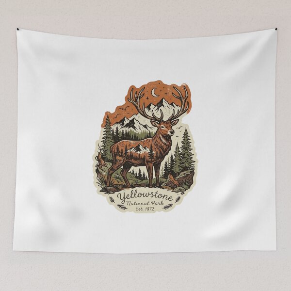 Item preview, "Yellowstone National Park Elk Vintage Nature Illustration" designed and sold by Malalese.