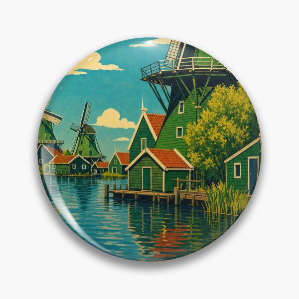 Item preview, Zaanse Schans Netherlands Travel Souvenir - Retro Illustration designed and sold by VisualArtsOasis.