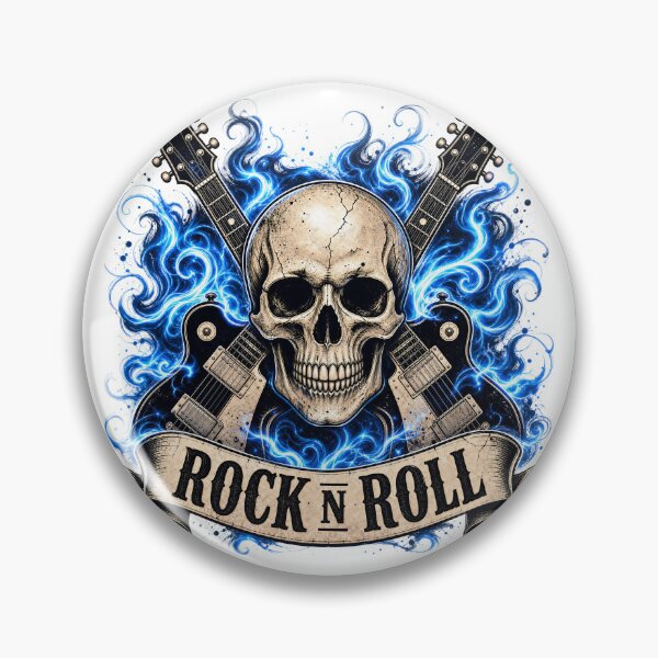 Item preview, Rock and Roll Skull with Crossed Guitars and Blue Flames designed and sold by FrozenPolarBear.