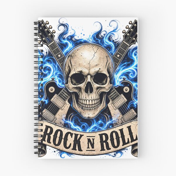 Item preview, Rock and Roll Skull with Crossed Guitars and Blue Flames designed and sold by FrozenPolarBear.