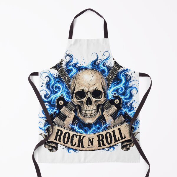 Item preview, Rock and Roll Skull with Crossed Guitars and Blue Flames designed and sold by FrozenPolarBear.