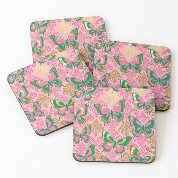 Item preview, Pink, Green & Gold Butterflies & Damask designed and sold by DesignsByPrnces.