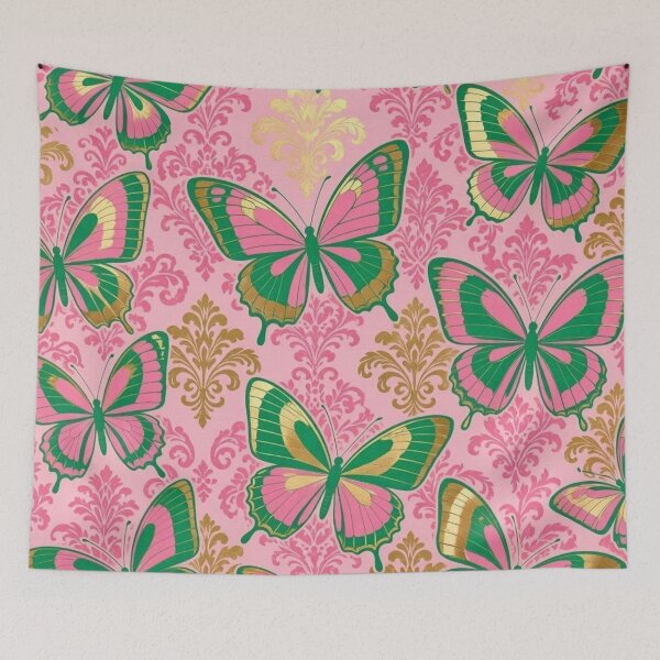 Item preview, Pink, Green & Gold Butterflies & Damask designed and sold by DesignsByPrnces.