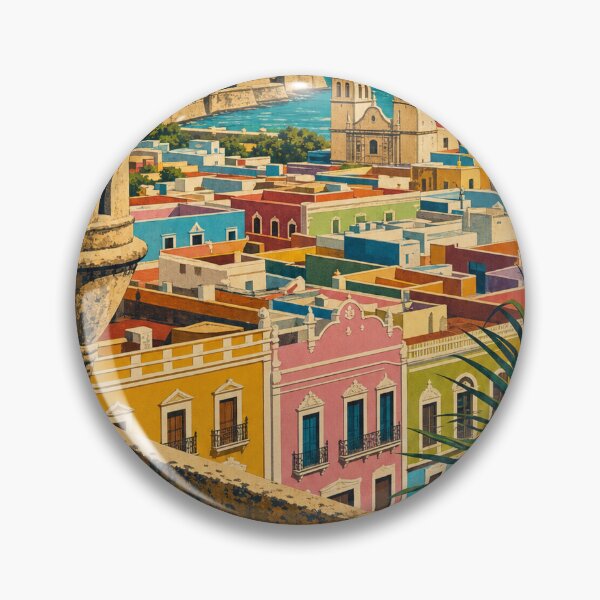 Artikelvorschau, Reisesouvenir Campeche, Mexiko – Retro-Illustration entworfen und verkauft von VisualArtsOasis.