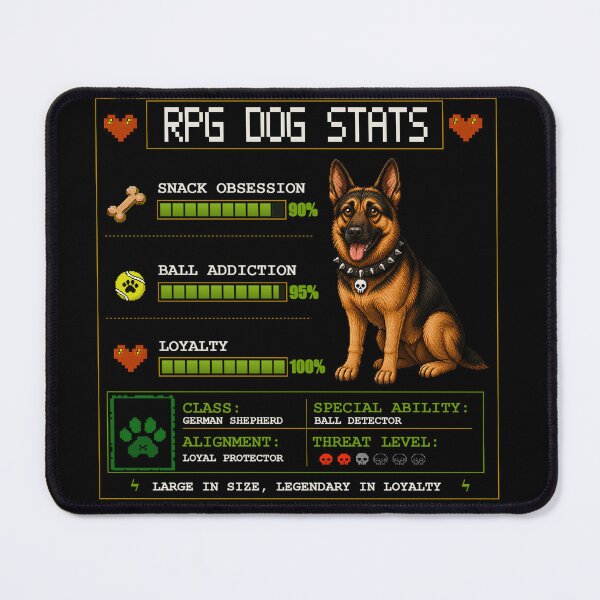 Item preview, Funny German Shepherd RPG Stats Pixel Gamer Dog designed and sold by PixelBlob.