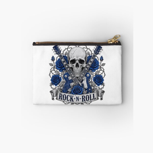 Item preview, Rock and Roll Skull with Blue Guitars and Roses designed and sold by FrozenPolarBear.