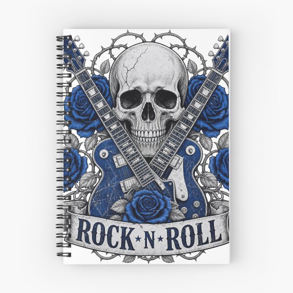 Item preview, Rock and Roll Skull with Blue Guitars and Roses designed and sold by FrozenPolarBear.